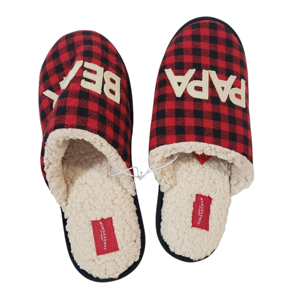 WONDERSHOP TARGET Men's Red Black Buffalo Plaid Papa Slippers Size L 11/12 NWT